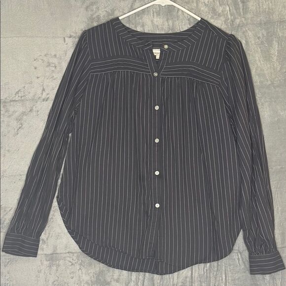 Loft Blue White Striped Button Front Shirt Too Soft Size Small - Picture 1 of 9